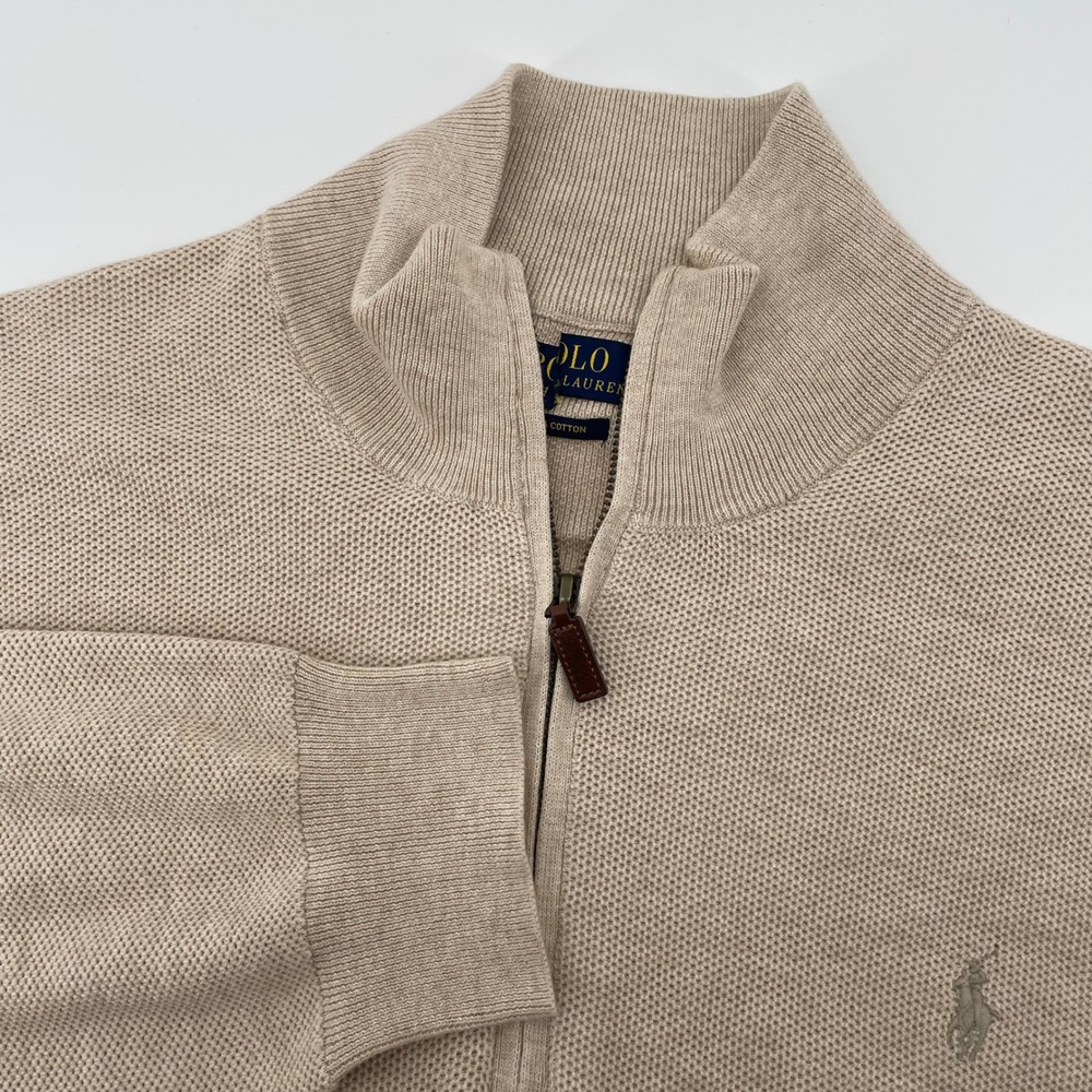Polo Ralph Lauren Men's XXL Tan Beige Pima Cotton Quarter Zip Pullover Sweater